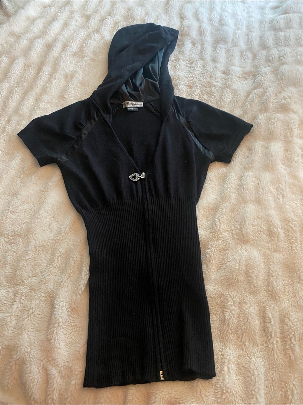 Guess Black Short-Sleeve Hooded Cardigan